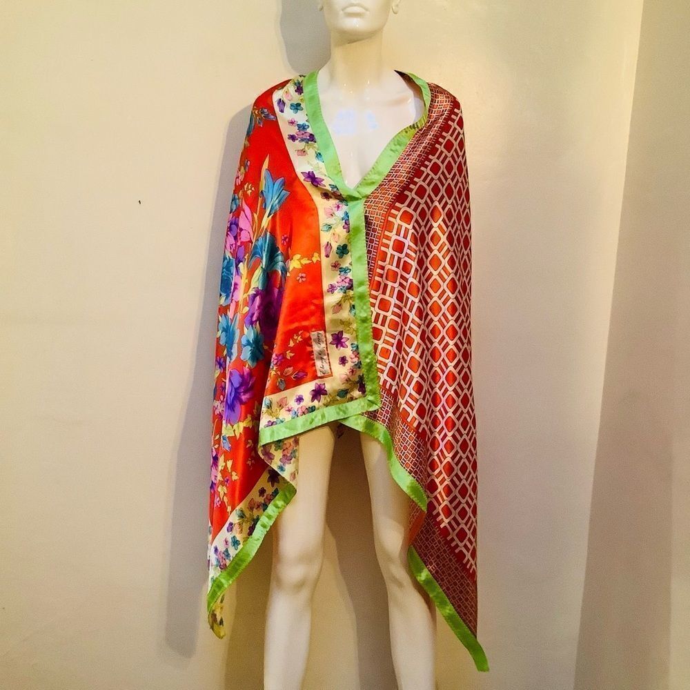 VINTAGE PRINT SILK SCARF WRAP 70”long SILK WRAP 100% SILK made in FRANCE